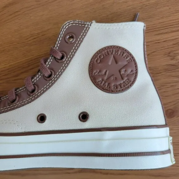 ⭐ Converse Chuck 70 High Leather Overlays Sz 5.5 Men's Shoes Ivory A09450C New