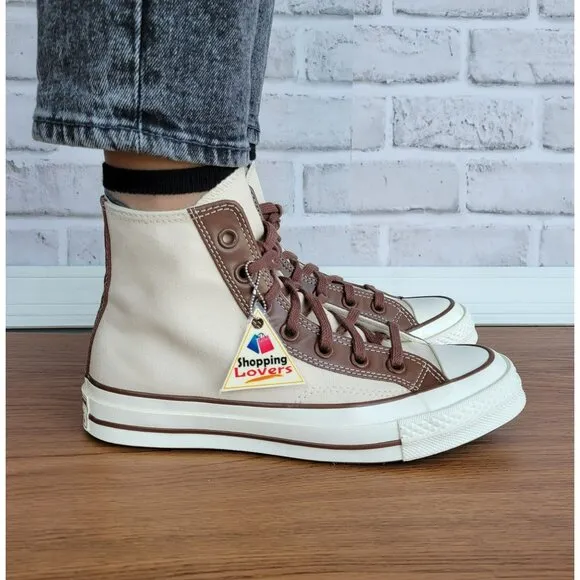 ⭐ Converse Chuck 70 High Leather Overlays Sz 5.5 Men's Shoes Ivory A09450C New