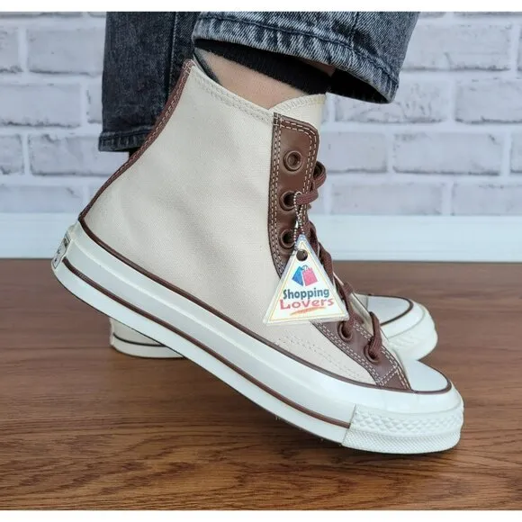 ⭐ Converse Chuck 70 High Leather Overlays Sz 5.5 Men's Shoes Ivory A09450C New