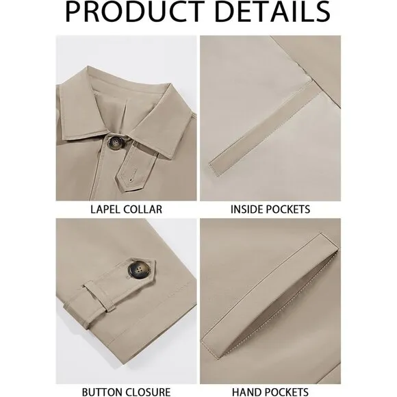 💫 Men Cream Mid Long Trench Coat Single Breasted Slim Fit Casual Fall Jackets