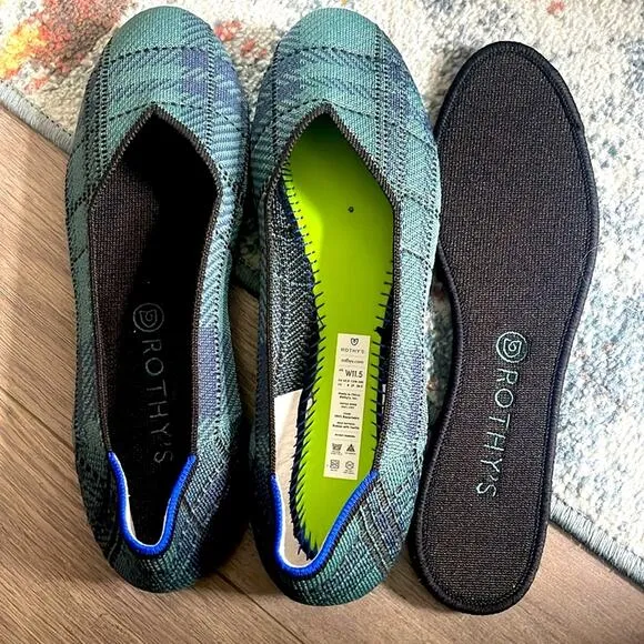 - Rothys round toe size 11.5 forest green plaid woman flat shoes