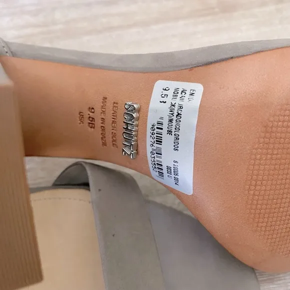 🌲 Schutz Enida 4&quot; Sandal Heel in Mouse Brown Tan Beige 9.5