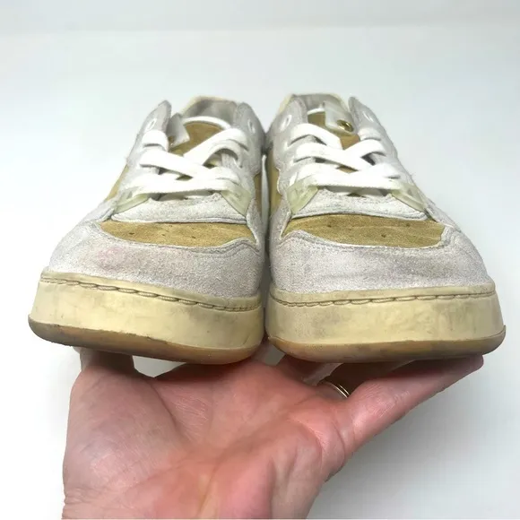 👟 Veronica Beard “Toma” Platform Shoes – Leather &amp; Suede – Gray/Cream/Tan