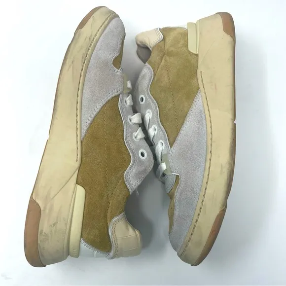 👟 Veronica Beard “Toma” Platform Shoes – Leather &amp; Suede – Gray/Cream/Tan