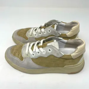 👟 Veronica Beard “Toma” Platform Shoes – Leather &amp; Suede – Gray/Cream/Tan
