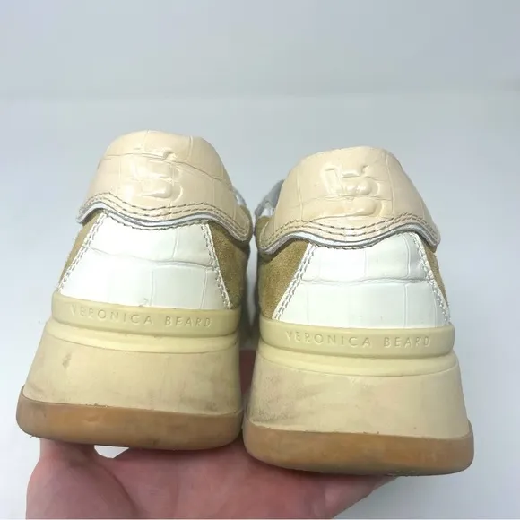 👟 Veronica Beard “Toma” Platform Shoes – Leather &amp; Suede – Gray/Cream/Tan