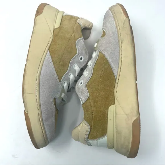 👟 Veronica Beard “Toma” Platform Shoes – Leather &amp; Suede – Gray/Cream/Tan