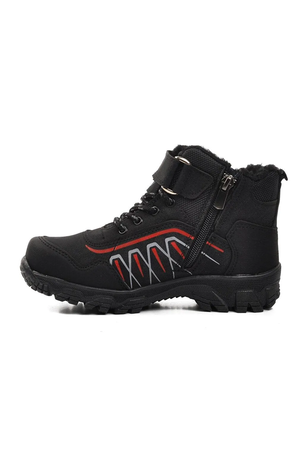 437-F Black-Red Children's Outdoor Boots with Fur Inside