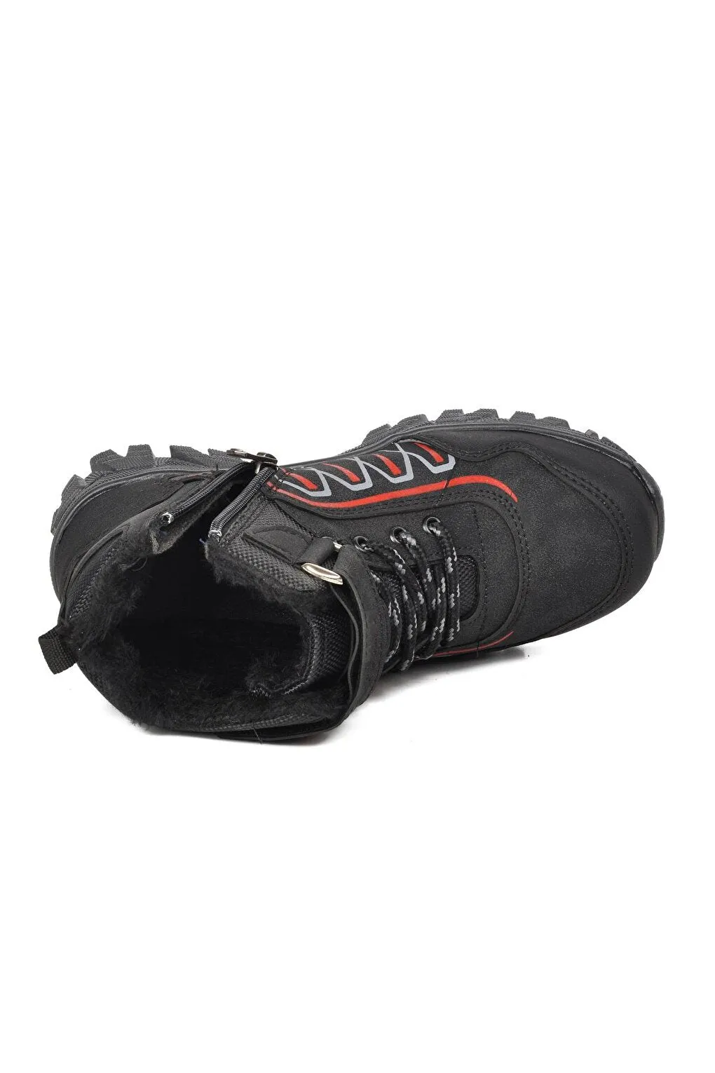 437-F Black-Red Children's Outdoor Boots with Fur Inside
