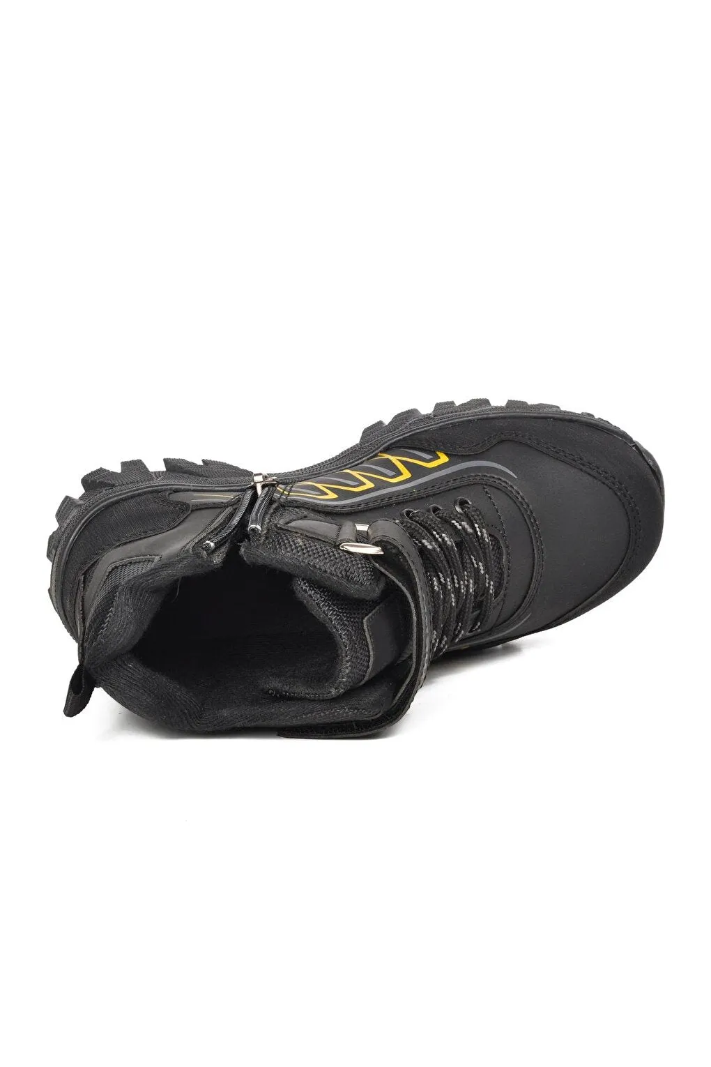 437-F Black-Yellow Children's Outdoor Boots with Fur Inside
