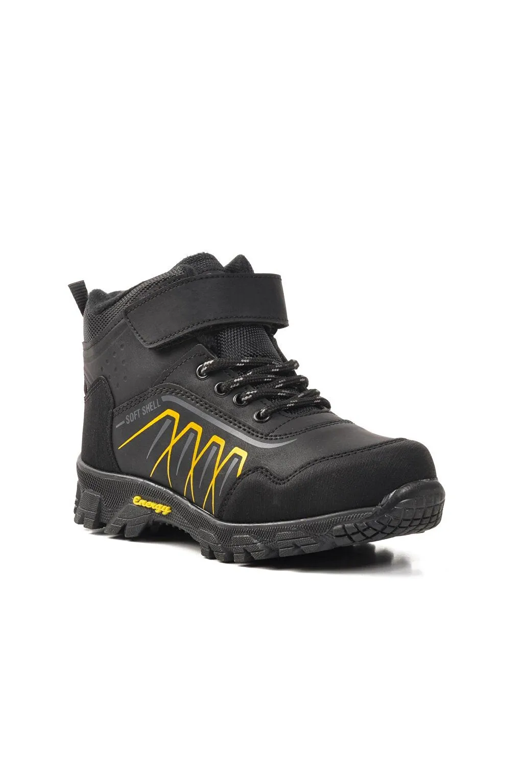 437-F Black-Yellow Children's Outdoor Boots with Fur Inside
