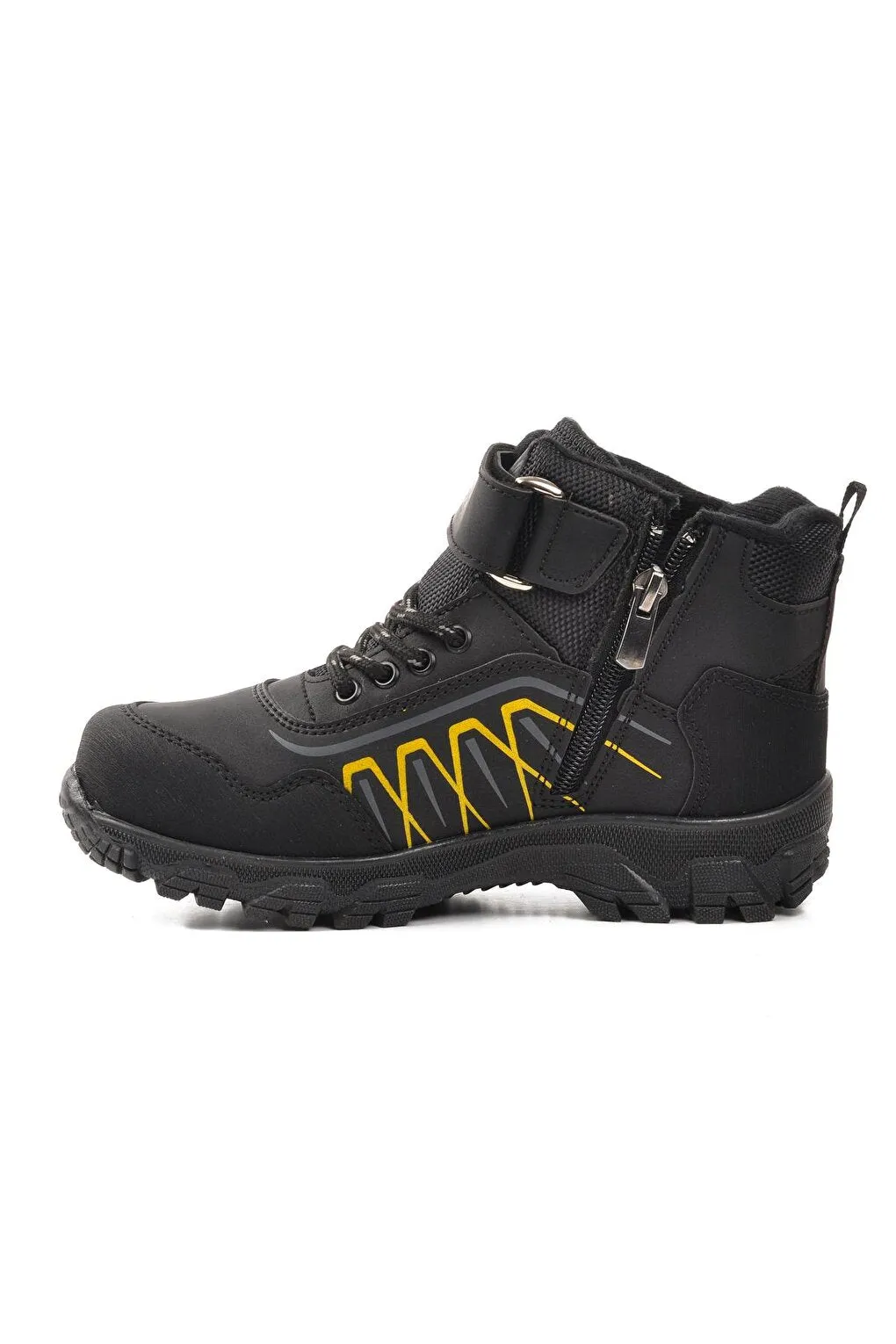437-F Black-Yellow Children's Outdoor Boots with Fur Inside