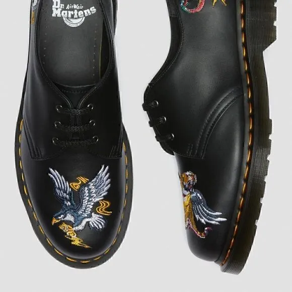 7 DOC MARTENS 1461 SOUVENIR EMBROIDERED LEATHER SHOES NIB