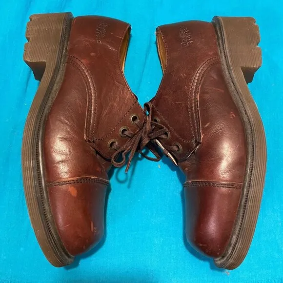 90s Vintage Dr. Martens Made in England Brown Leather 3-Eye Cap Toe Oxford Shoes