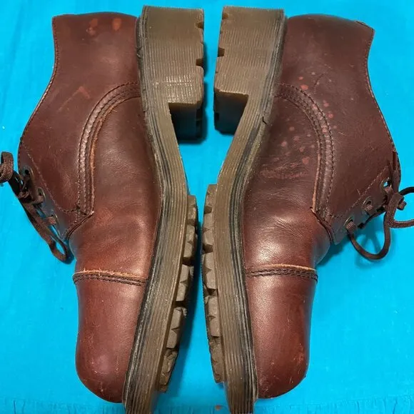 90s Vintage Dr. Martens Made in England Brown Leather 3-Eye Cap Toe Oxford Shoes