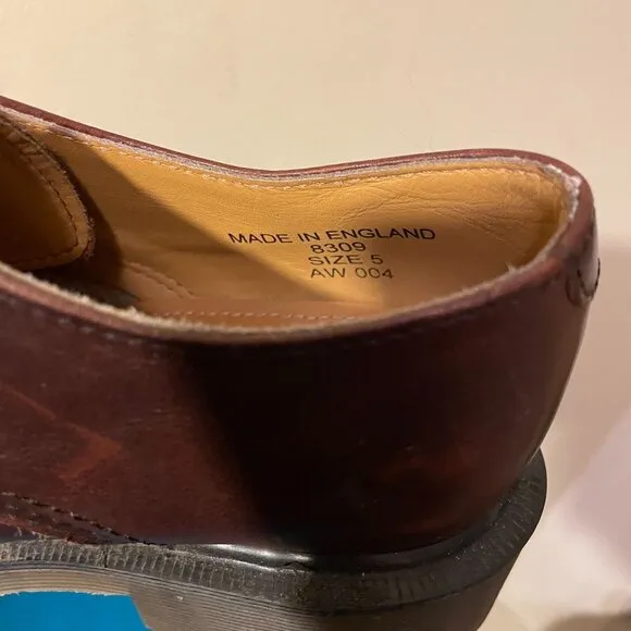 90s Vintage Dr. Martens Made in England Brown Leather 3-Eye Cap Toe Oxford Shoes