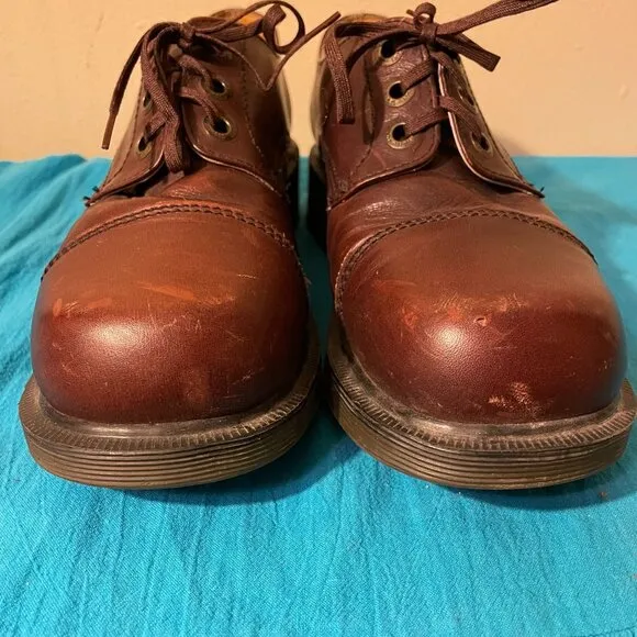 90s Vintage Dr. Martens Made in England Brown Leather 3-Eye Cap Toe Oxford Shoes