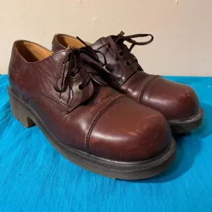90s Vintage Dr. Martens Made in England Brown Leather 3-Eye Cap Toe Oxford Shoes