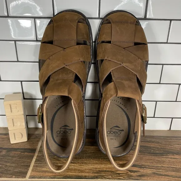 Abeo BIO System Brandon Men's Sz 14 Shoes Brown Leather Neutral Fisherman Sandal