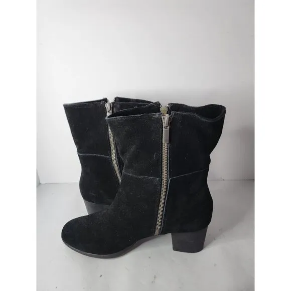 Adam Tucker Womens Isadora Booties Size 9 Black Suede Leather Heeled Ankle Shoes