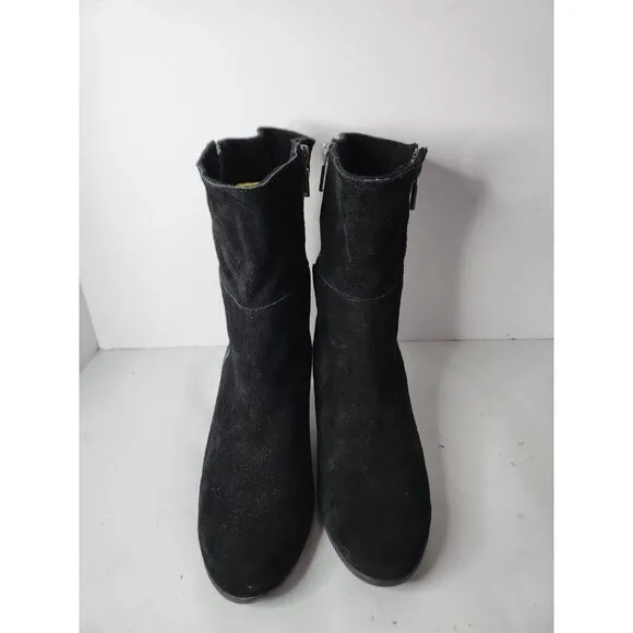 Adam Tucker Womens Isadora Booties Size 9 Black Suede Leather Heeled Ankle Shoes