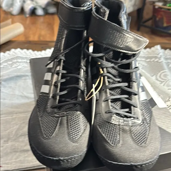 Adidas Black and White High-Top Athletic Shoes