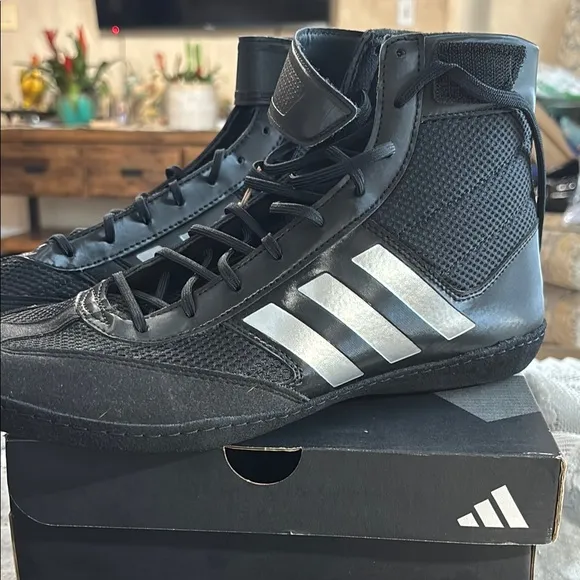 Adidas Black and White High-Top Athletic Shoes