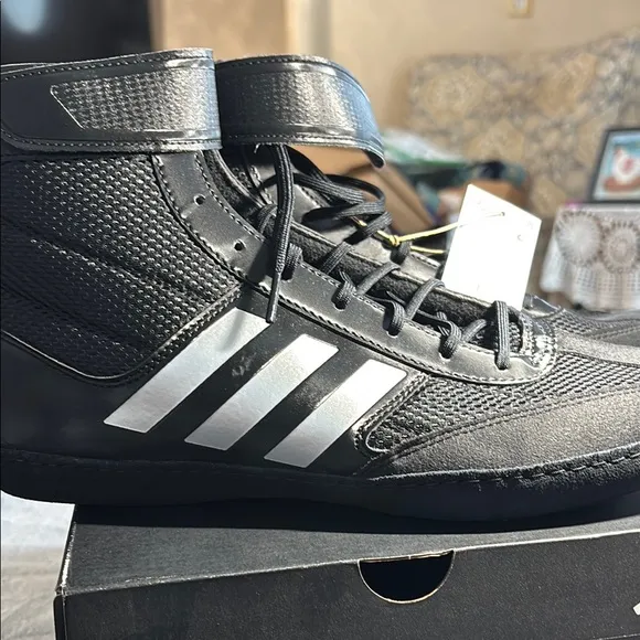 Adidas Black and White High-Top Athletic Shoes