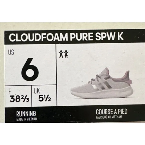 adidas Cloudfoam Pure SPW Running Shoes Kids Size US 6 Cloud White New In Box