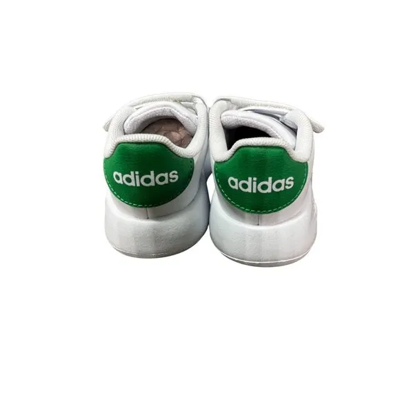 Adidas Kids Advantage CF White Shoes With Green Heel Detail Straps Sz 8K