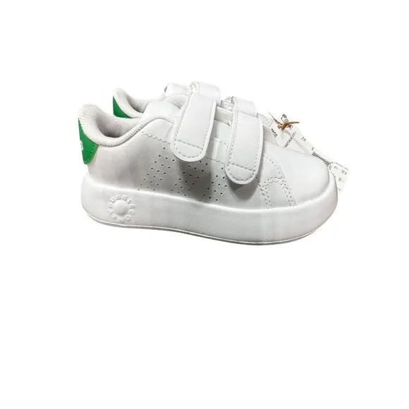 Adidas Kids Advantage CF White Shoes With Green Heel Detail Straps Sz 8K