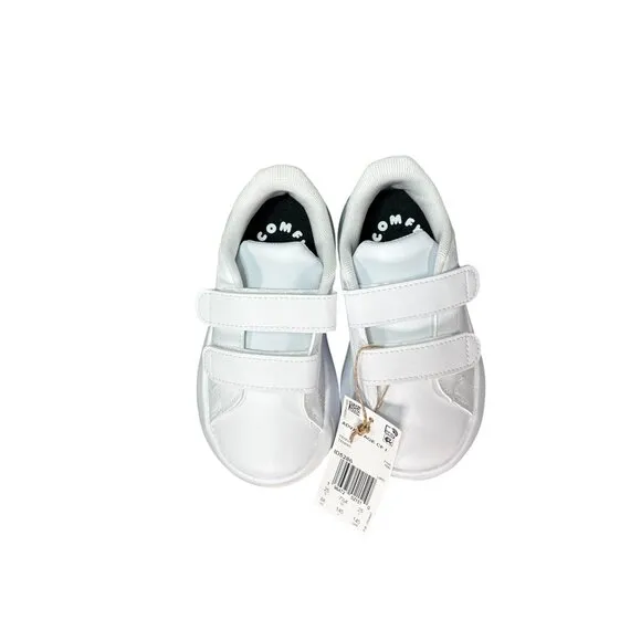 Adidas Kids Advantage CF White Shoes With Green Heel Detail Straps Sz 8K