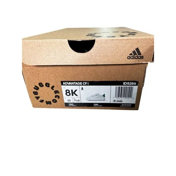 Adidas Kids Advantage CF White Shoes With Green Heel Detail Straps Sz 8K