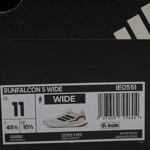 Adidas Men's Breathable Cushion Runfalcon 5 Wide Low Running Shoes White Size 11