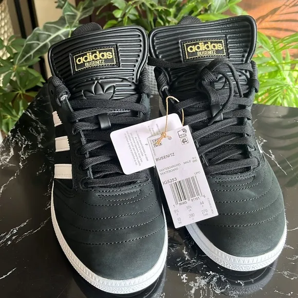 🖤🤍👟adidas Men's Busenitz Shoes-10 Core Black Cloud White and Gold Metallic-10