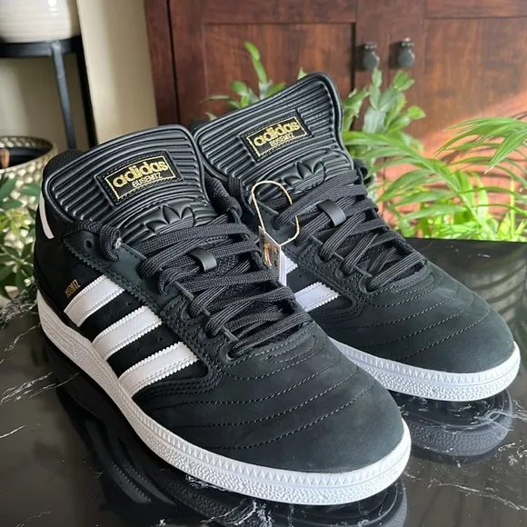🖤🤍👟adidas Men's Busenitz Shoes-10 Core Black Cloud White and Gold Metallic-10