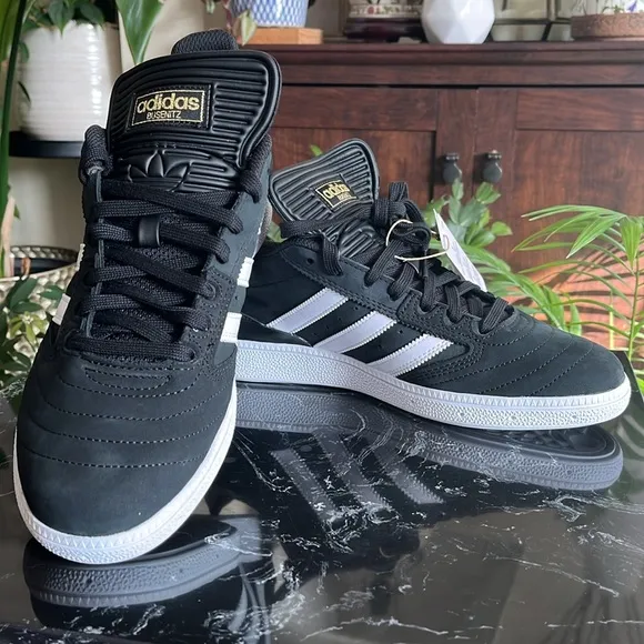 🖤🤍👟adidas Men's Busenitz Shoes-10 Core Black Cloud White and Gold Metallic-10