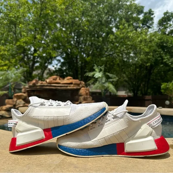Adidas NMD R1 V2 White Lush Red Blue Athletic Shoes - Size 8 Men’s