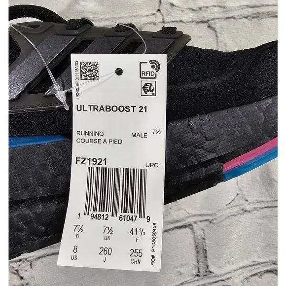 Adidas Running Ultraboost 21 Carbon Black Blue Pink Shoes FZ1921 MENS 8 WOMENS 9