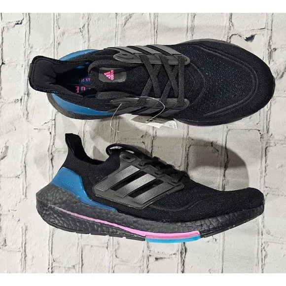 Adidas Running Ultraboost 21 Carbon Black Blue Pink Shoes FZ1921 MENS 8 WOMENS 9