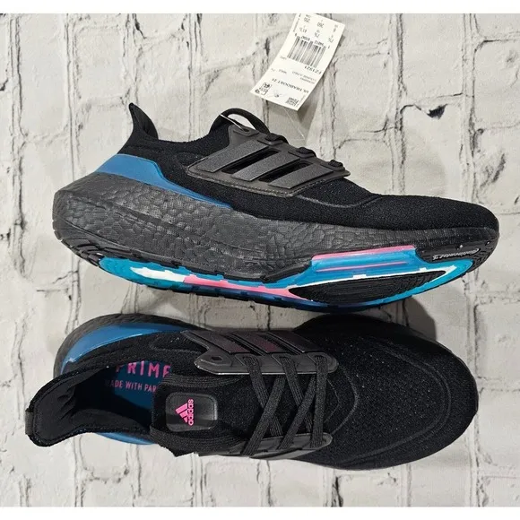Adidas Running Ultraboost 21 Carbon Black Blue Pink Shoes FZ1921 MENS 8 WOMENS 9