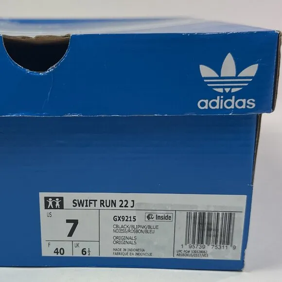 Adidas Swift Run 22 J Kids Black Pink Leopard Running Shoes Sneakers GX9215