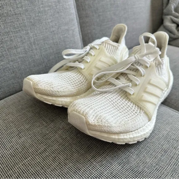 Adidas Ultra Boost 19 Sneakers Shoes Triple White Lace Up Slip On Size 7 Men’s