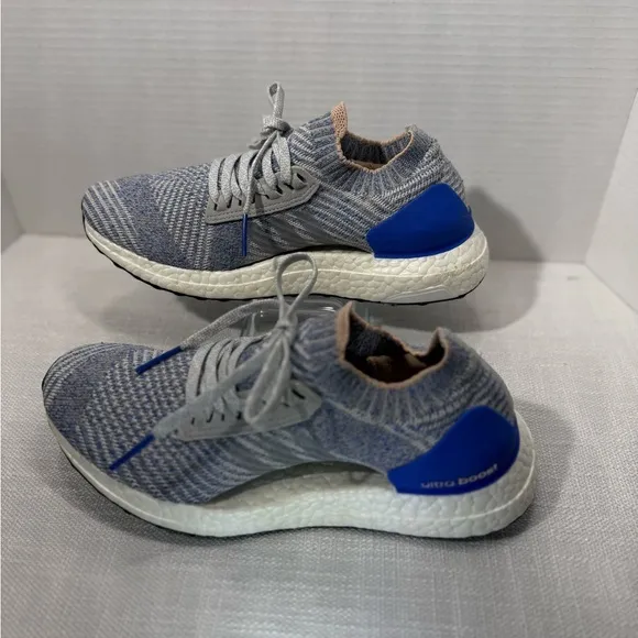 Adidas UltraBoost X Womens 7 Grey Two Hi Res Blue Prime Knit Sneakers Shoes