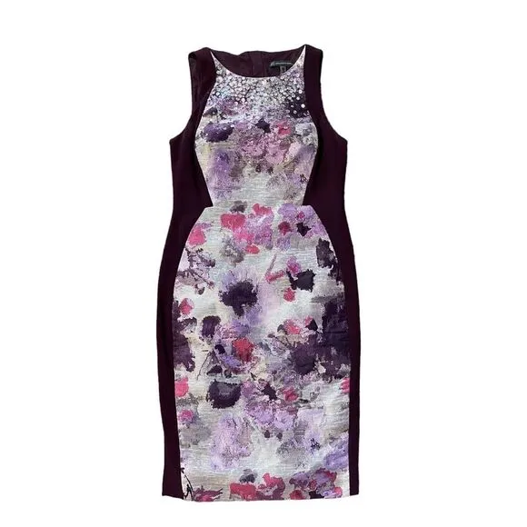 Adrianna Papell‎ Floral Colorblock  Sheath Dress Size 4