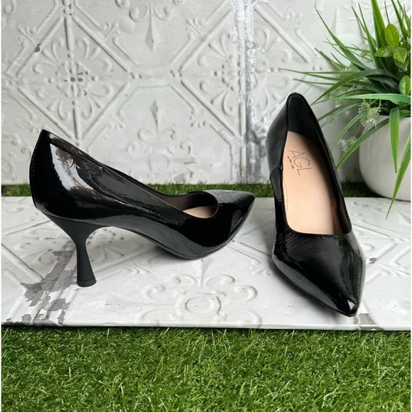 AGL Black Patent leather heel pump size 37 US 7 like new $440