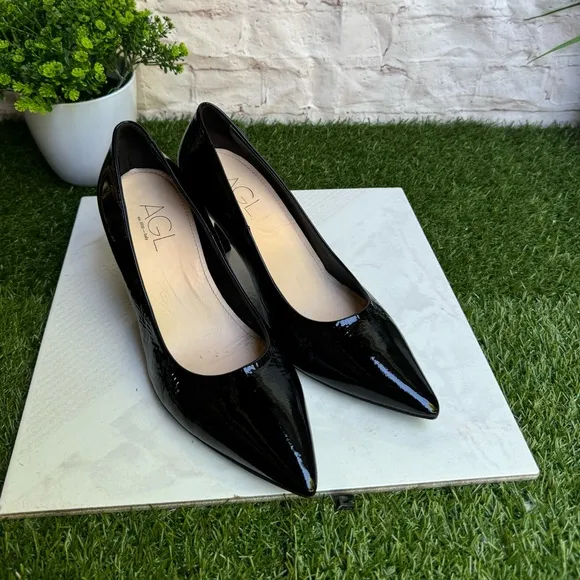 AGL Black Patent leather heel pump size 40 US 10 $440