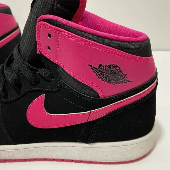 Air Jordan 1 Retro High Black &amp; Vivid Pink Youth Size 9Y Basketball Sneakers