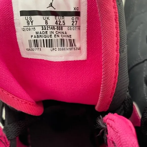 Air Jordan 1 Retro High Black &amp; Vivid Pink Youth Size 9Y Basketball Sneakers