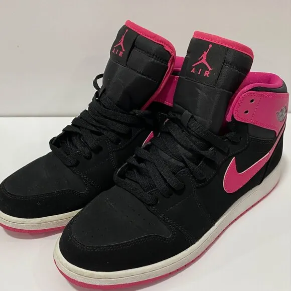 Air Jordan 1 Retro High Black &amp; Vivid Pink Youth Size 9Y Basketball Sneakers